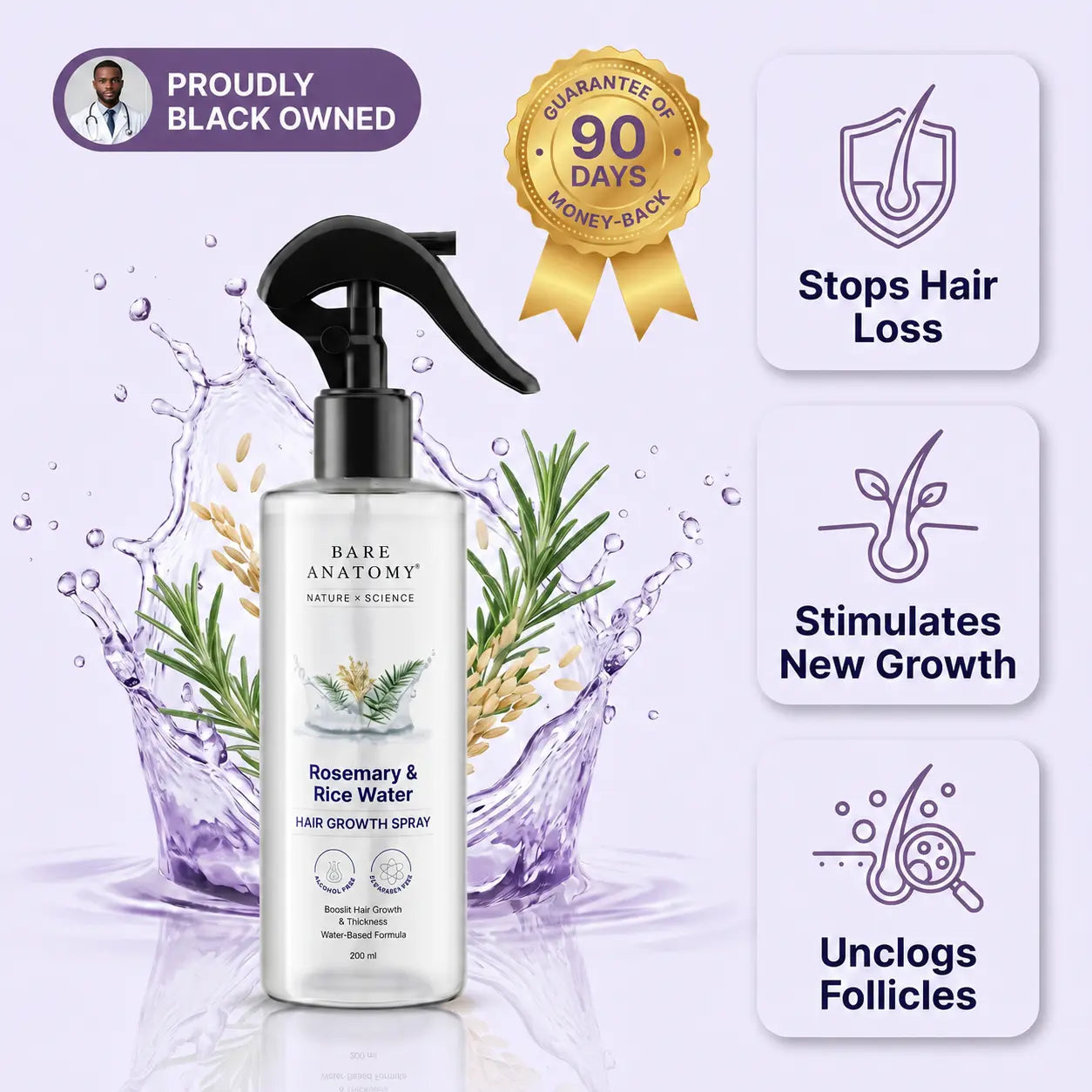GleamX Rosemary & Rice Water Spray